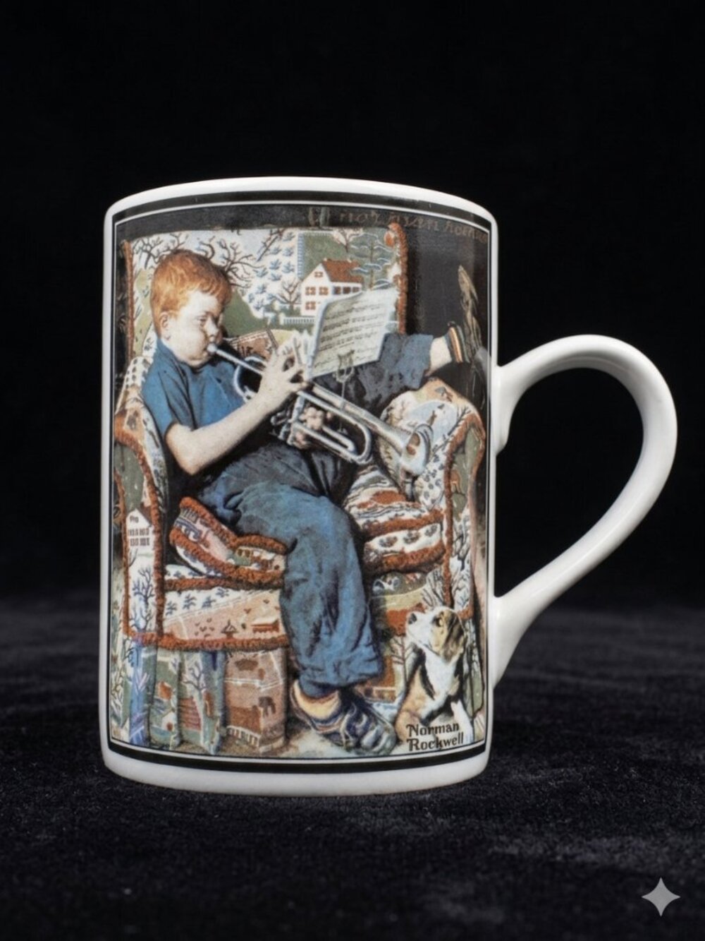 Vintage Westwood porcelain coffee mug highlighting Norman Rockwell’s classic